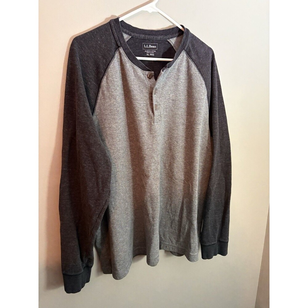 L.L.Bean Slightly Fitted XL Reg Colorblock Raglan Henley Long Sleeve Shirt Gray